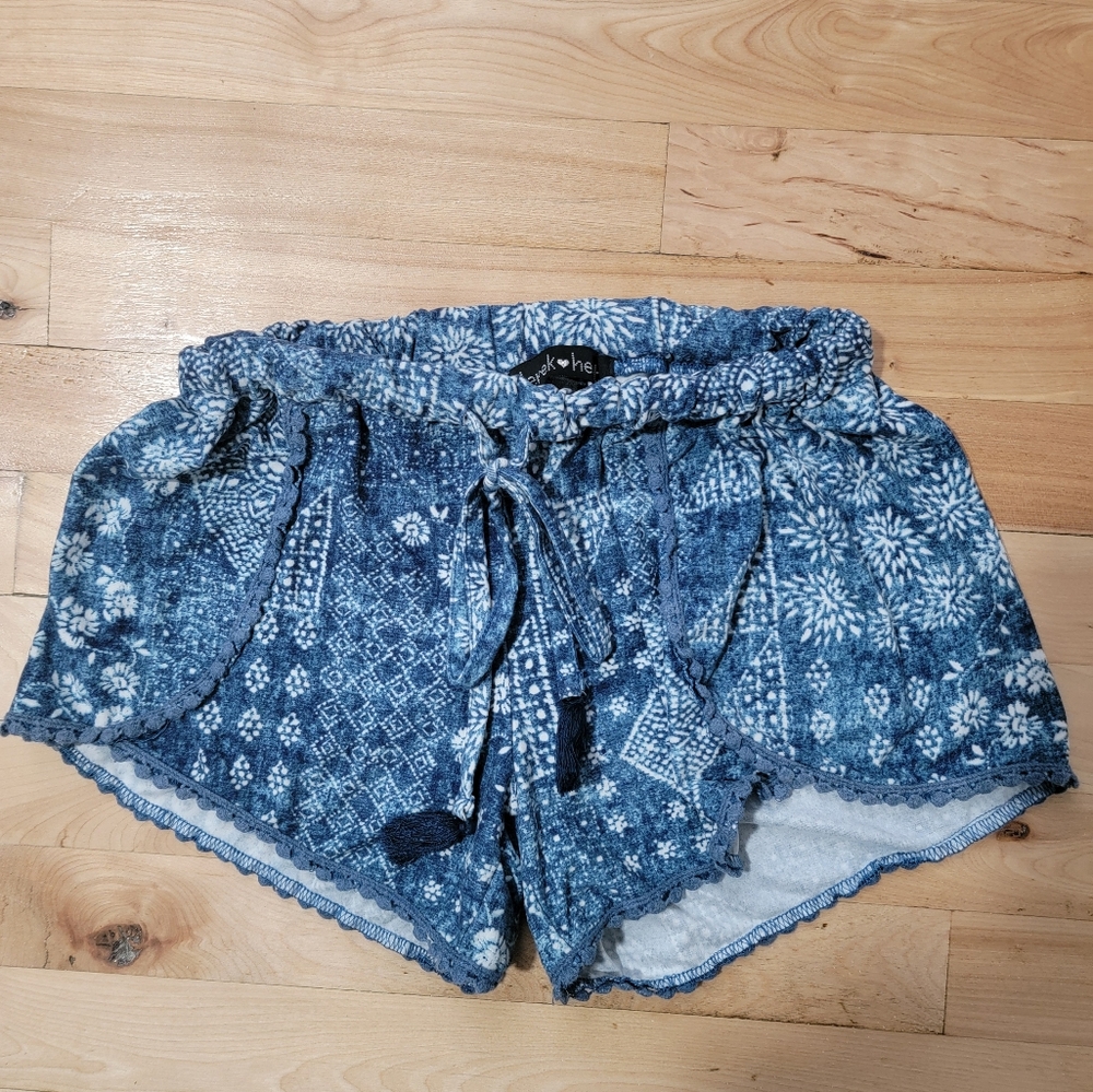 Derek Heart Pajama Lounge Comfy Shorts Blue Small